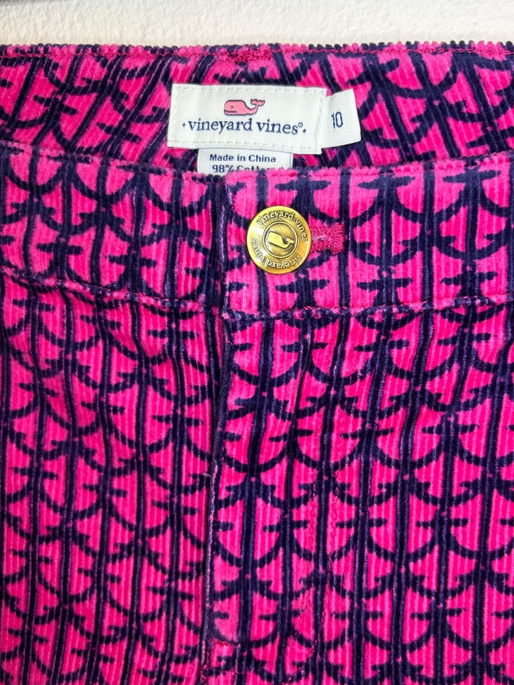 Vineyard Vines Corduroy Pink and Navy Patterned Pants
